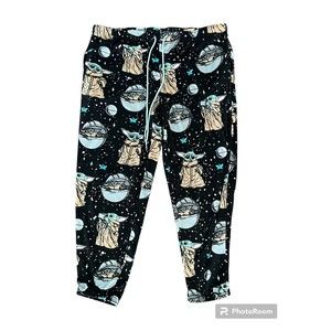 Star Wars‎ Pajama Pants Womens XL Black Yoda All Over Graphic Print Drawstring